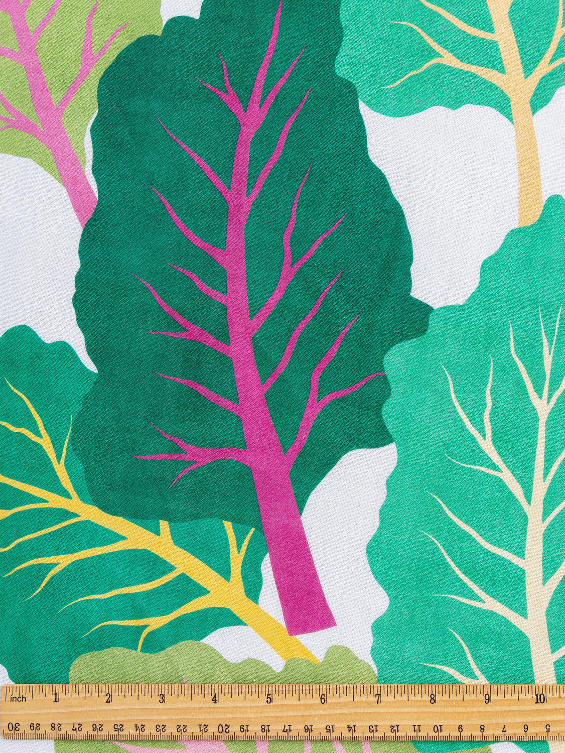 F-COT360-Chardcore-Print-Organic-Cotton-Linen-White-Green-Magenta-Core-Fabrics-ruler