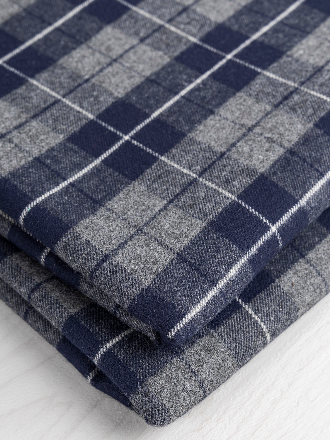Check Cotton Flannel Twill - Navy + Grey | Core Fabrics