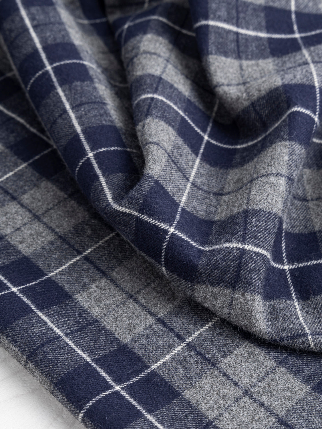 Check Cotton Flannel Twill - Navy + Grey | Core Fabrics