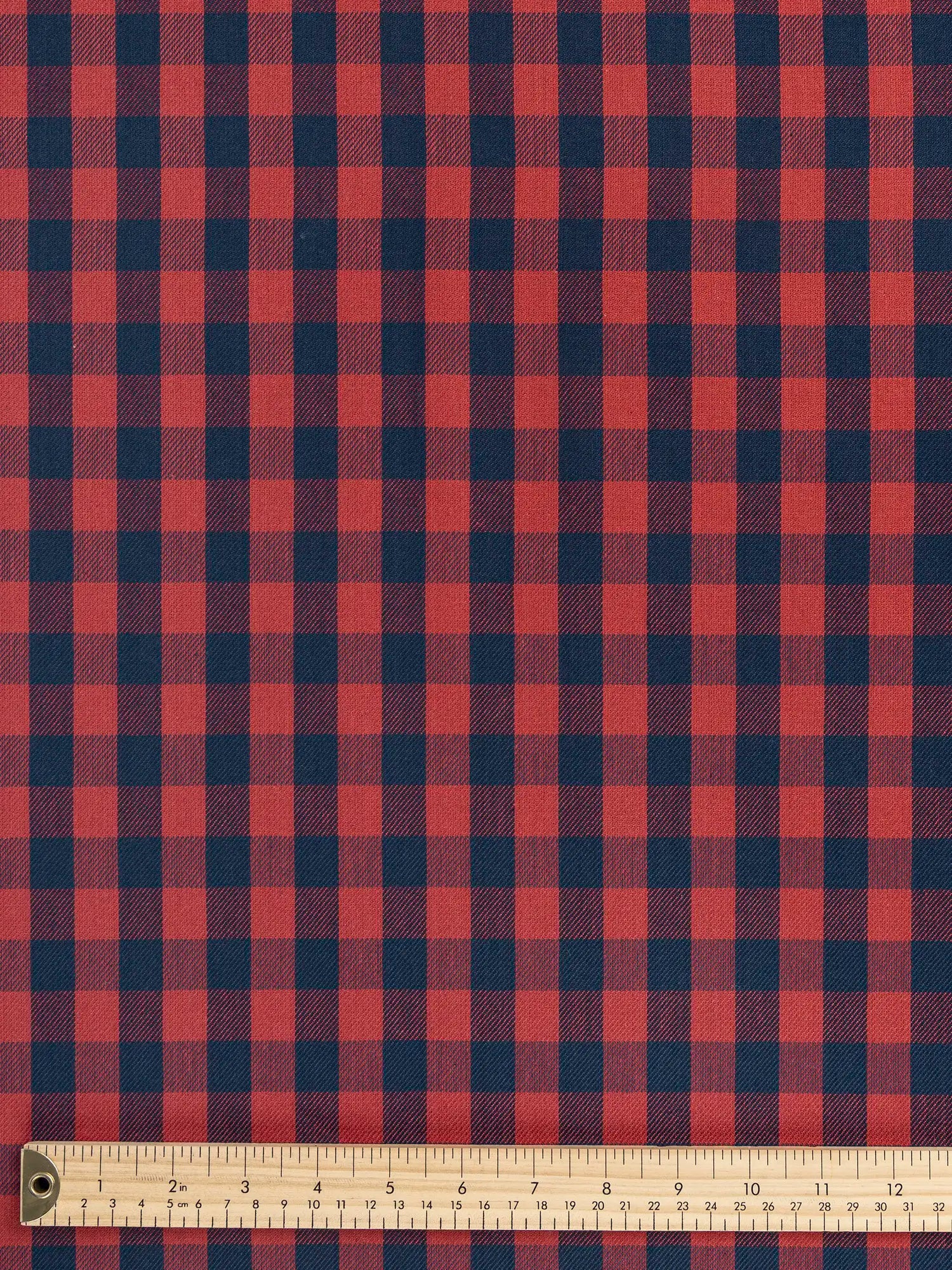 F-COT404-001-Check-Japanese-Cotton-Twill-Indigo-and-Garnet-Core-Fabrics-ruler.webp
