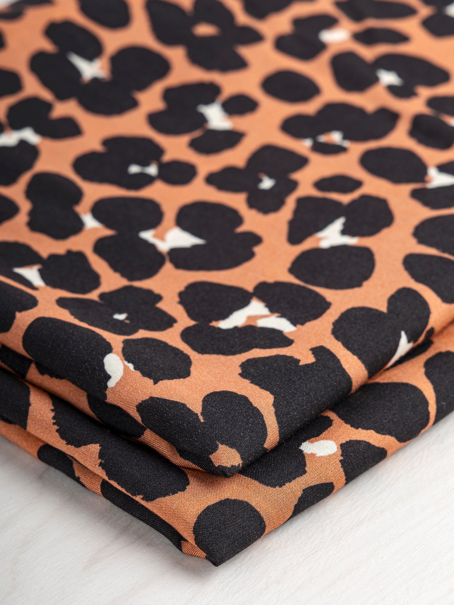 Cheetah Print Ecovero Viscose Challis Deadstock - Sienna + Black + Cream | Core Fabrics