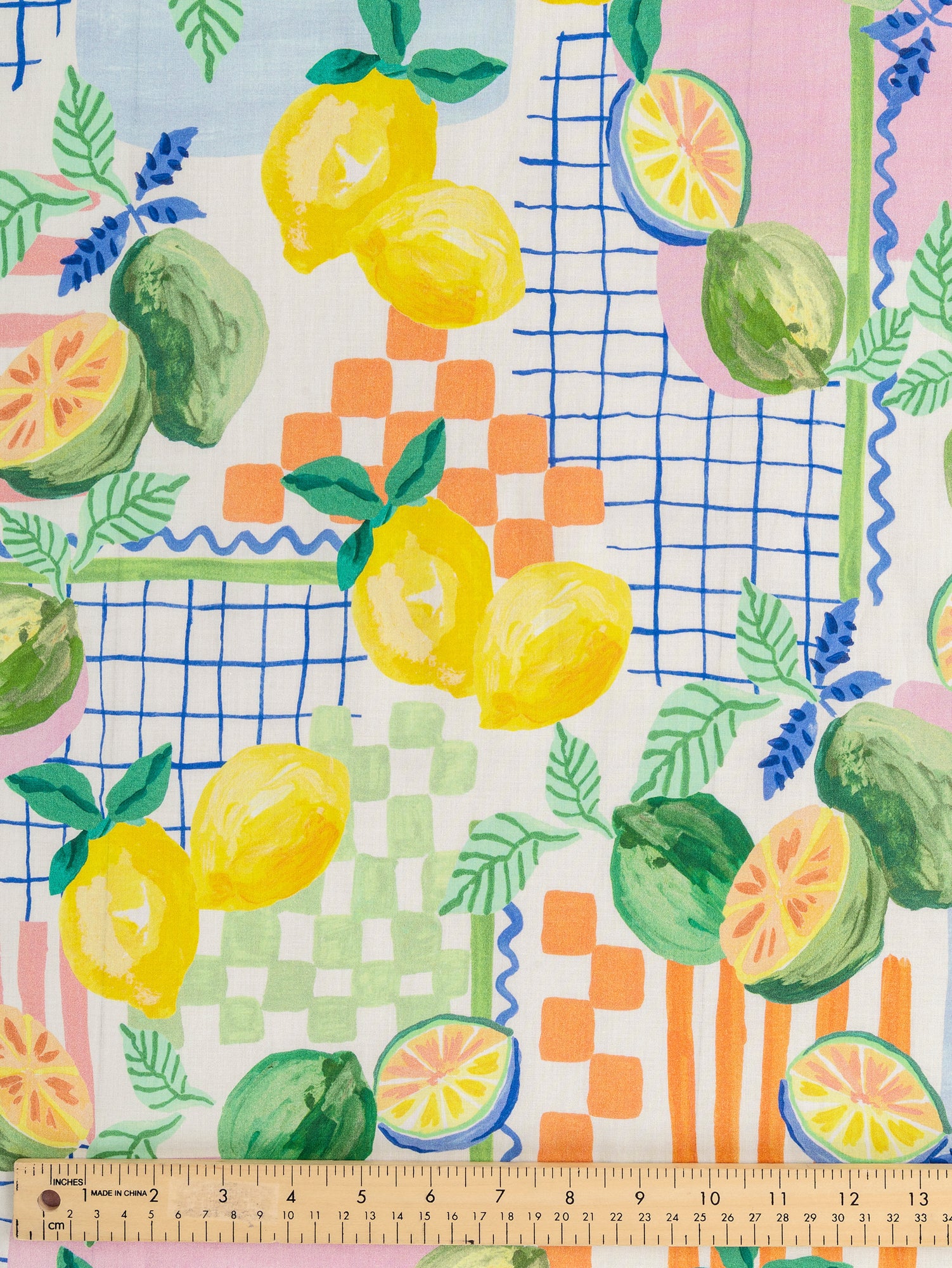 F-COT345-Citrus-Picnic-Print-Cotton-Voile-White-Green-and-Yellow-Core-Fabrics-ruler.JPG