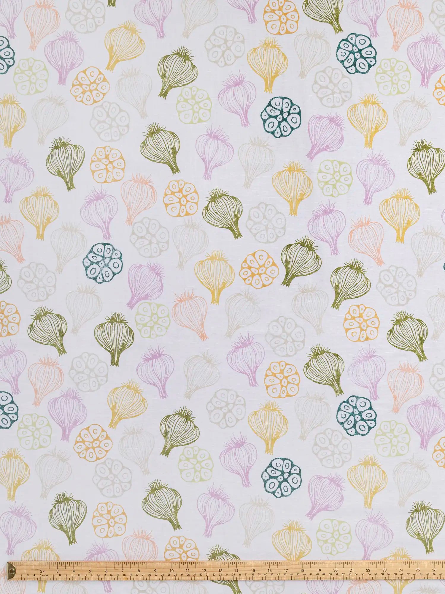 F-COT468-Clove-Story-Print-Organic-Cotton-Linen-Ivory-Sage-Mustard-and-Lilac-Core-Fabrics-ruler.webp