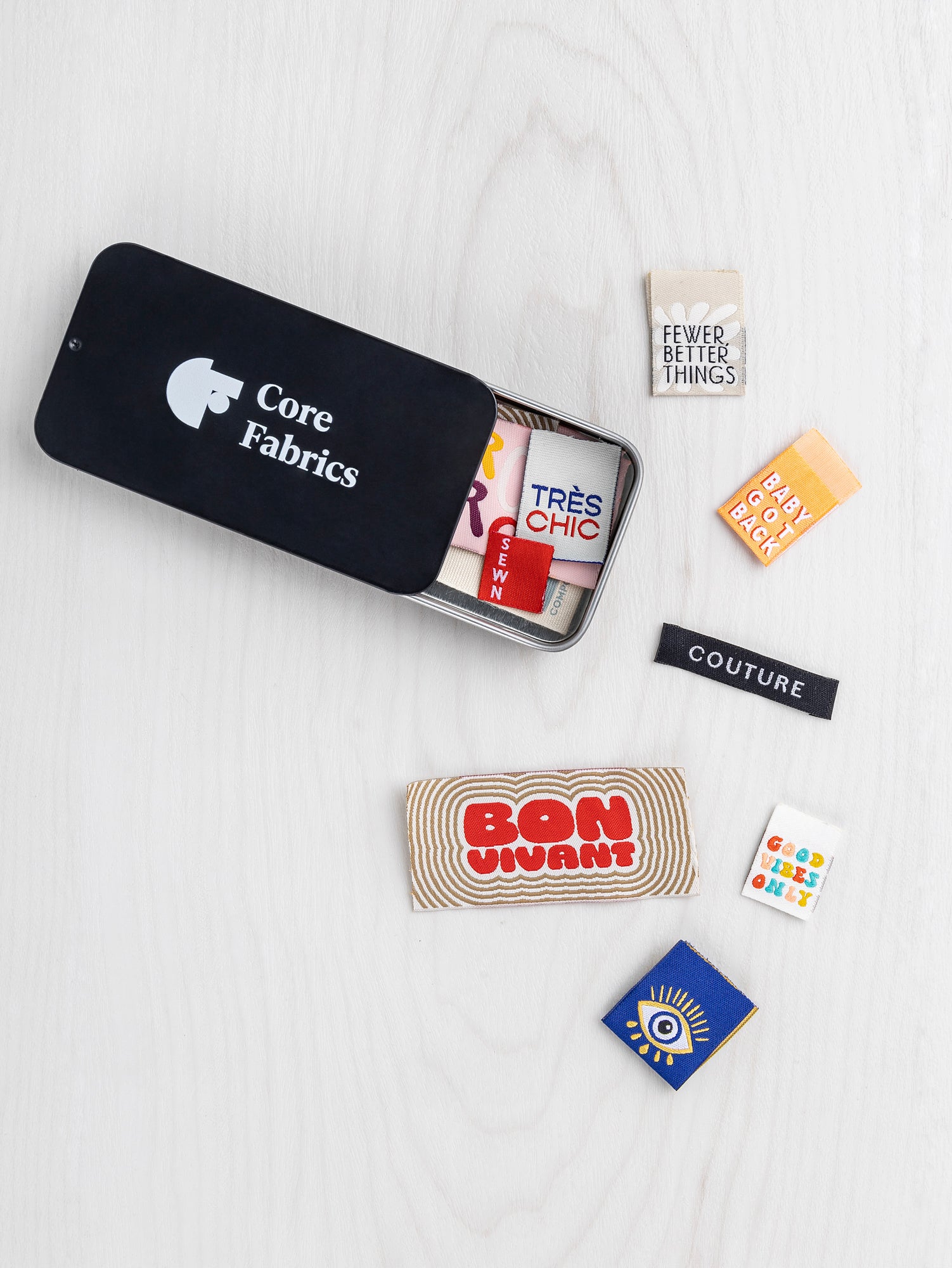 Core Label It Happy Tin - 18 Labels | Core Fabrics