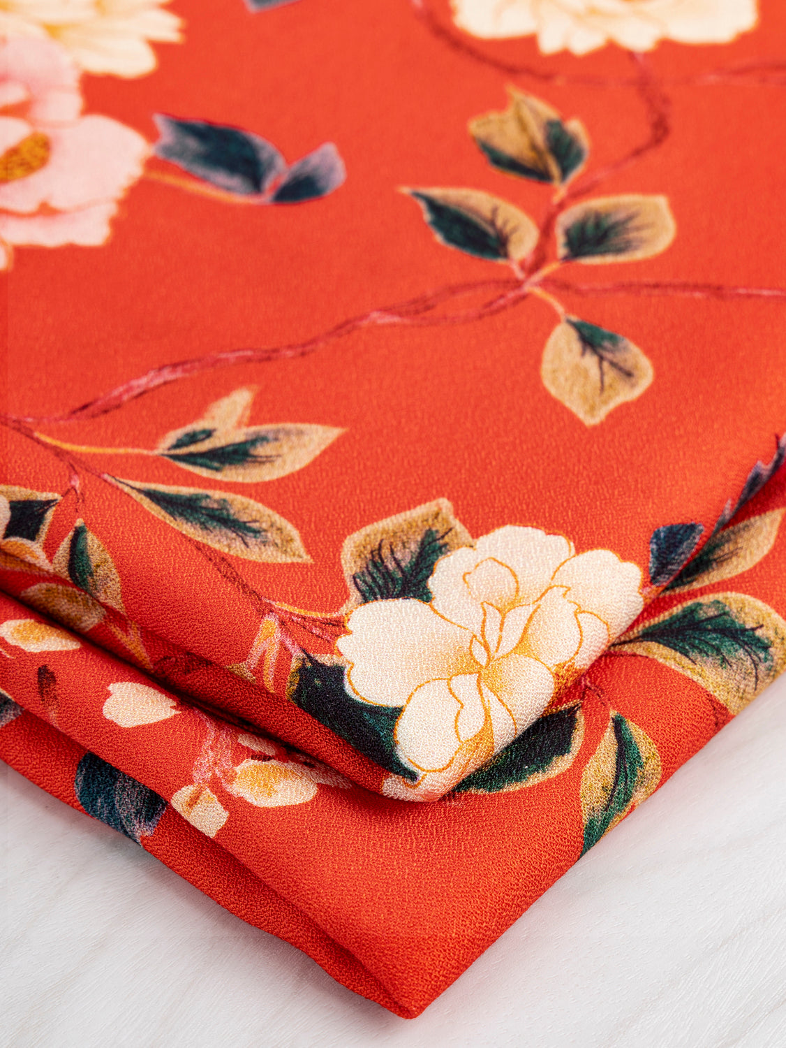 Crane Floral Print EcoVero Viscose Crepe - Red + Green + Blue | Core Fabrics