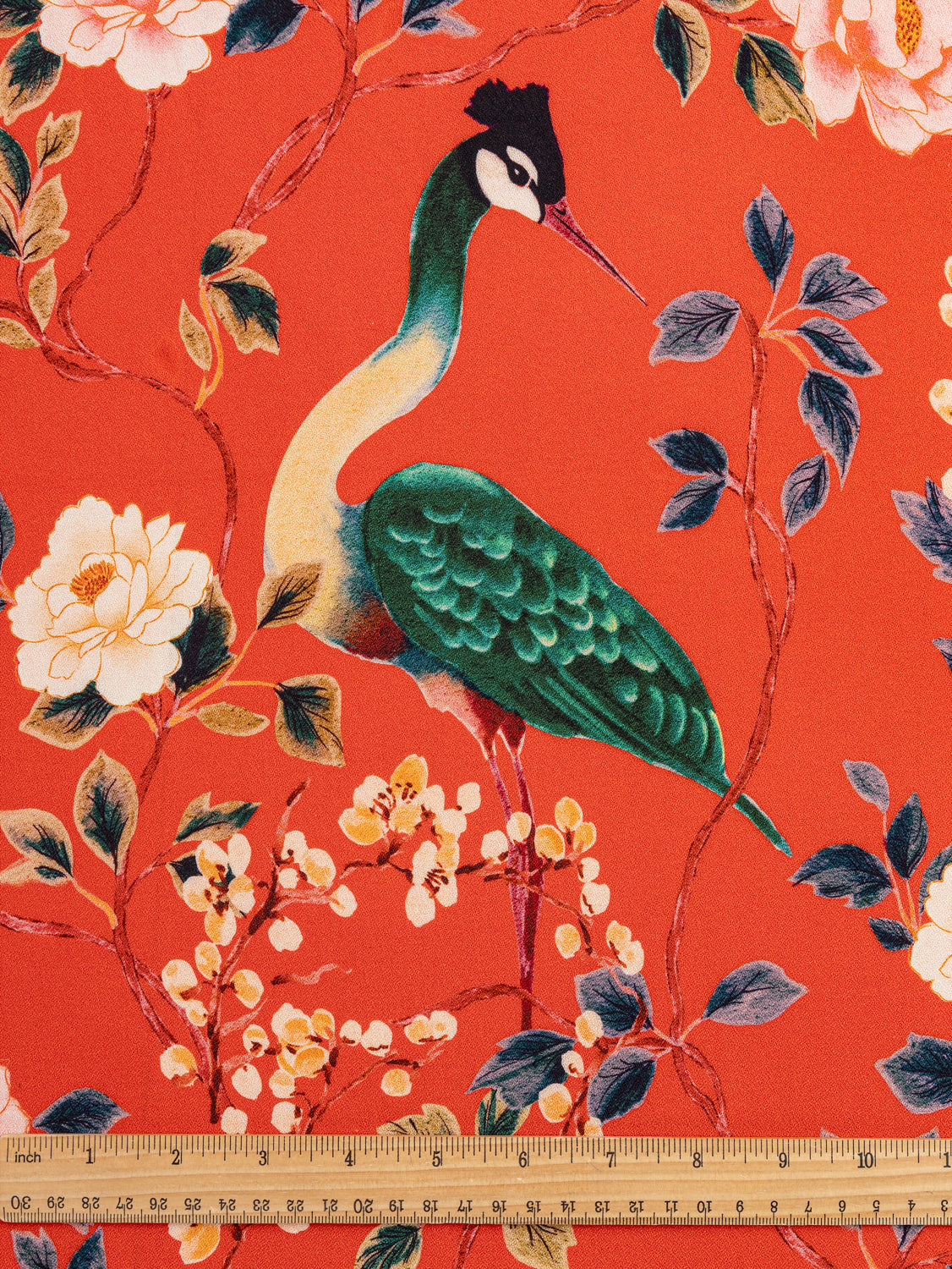 Crane Floral Print EcoVero Viscose Crepe - Red + Green + Blue | Core Fabrics