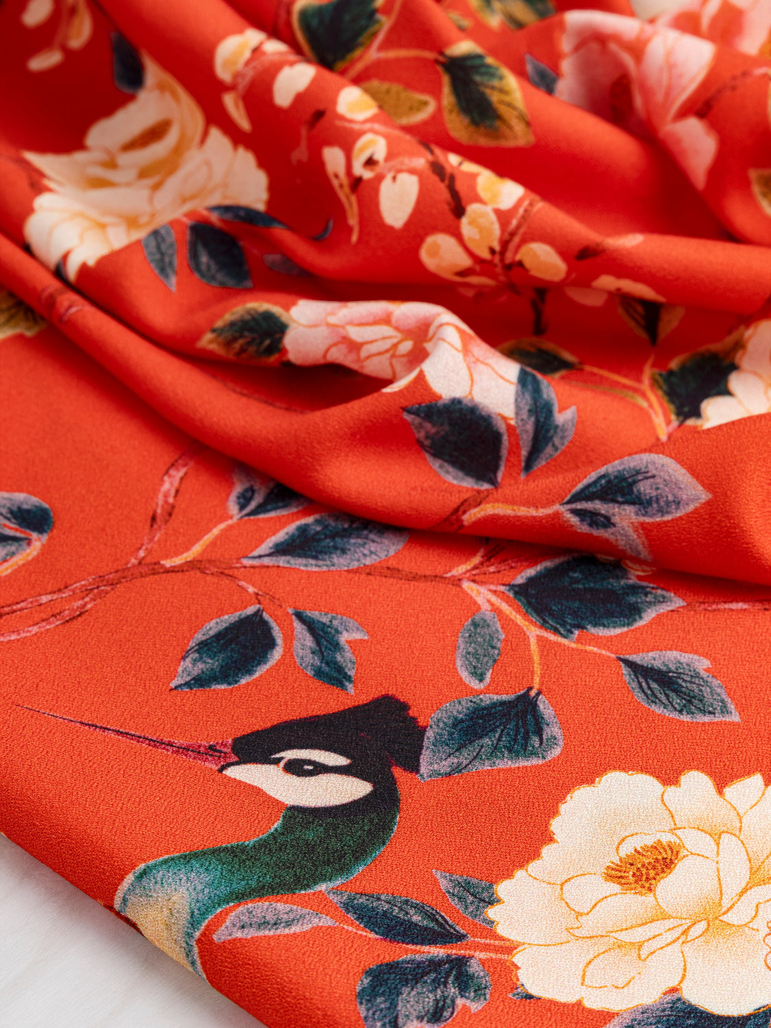 Crane Floral Print EcoVero Viscose Crepe - Red + Green + Blue | Core Fabrics