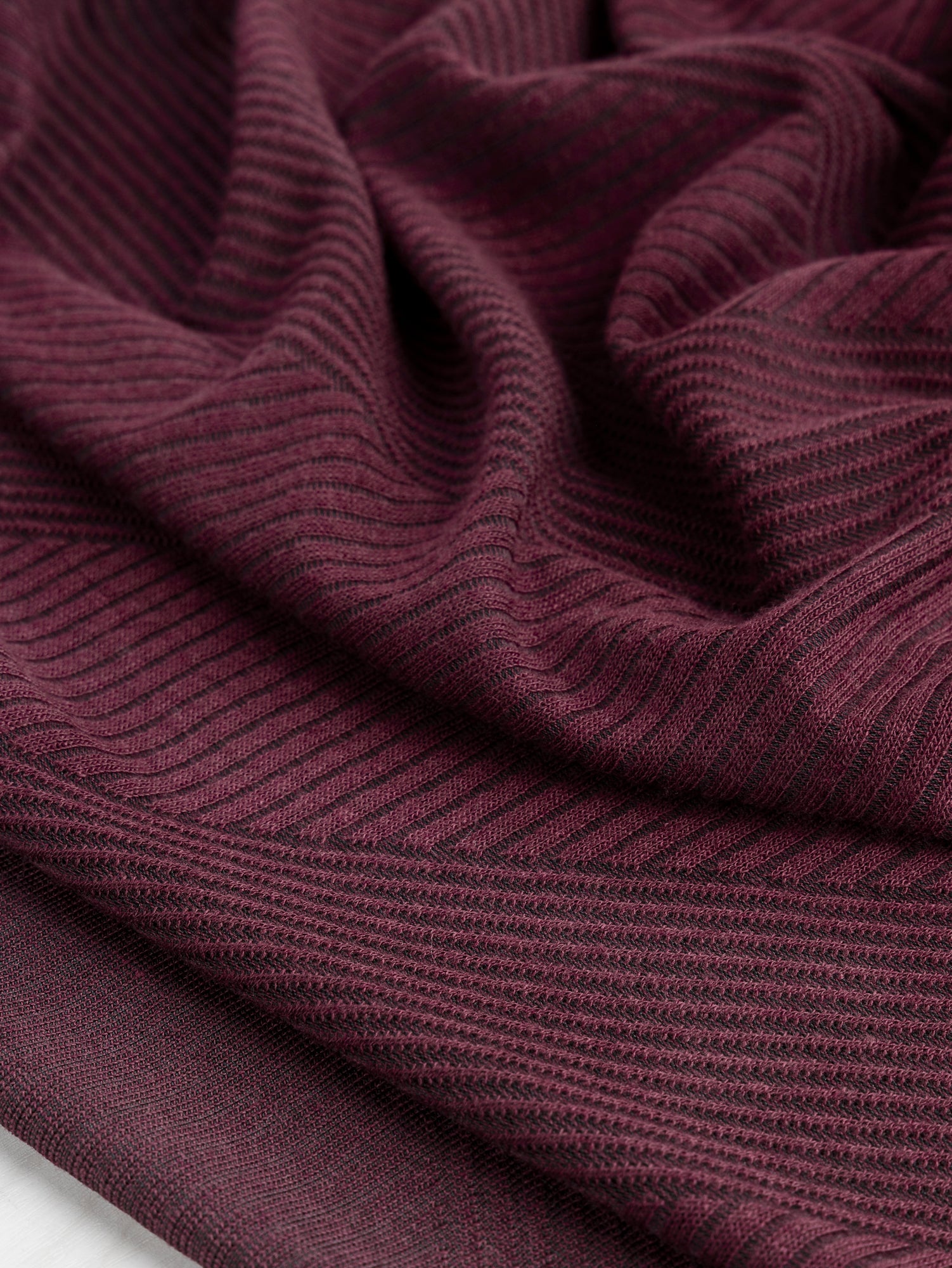 Diagonal Stretch Wide Rib Knit - Bordeaux + Black | Core Fabrics