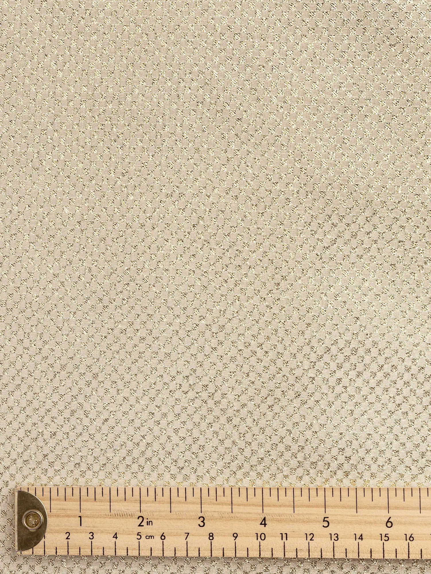 F-DEA189-Ditzy-Check-Lamé-Deadstock-Ivory-and-Gold-Core-Fabrics-ruler.webp