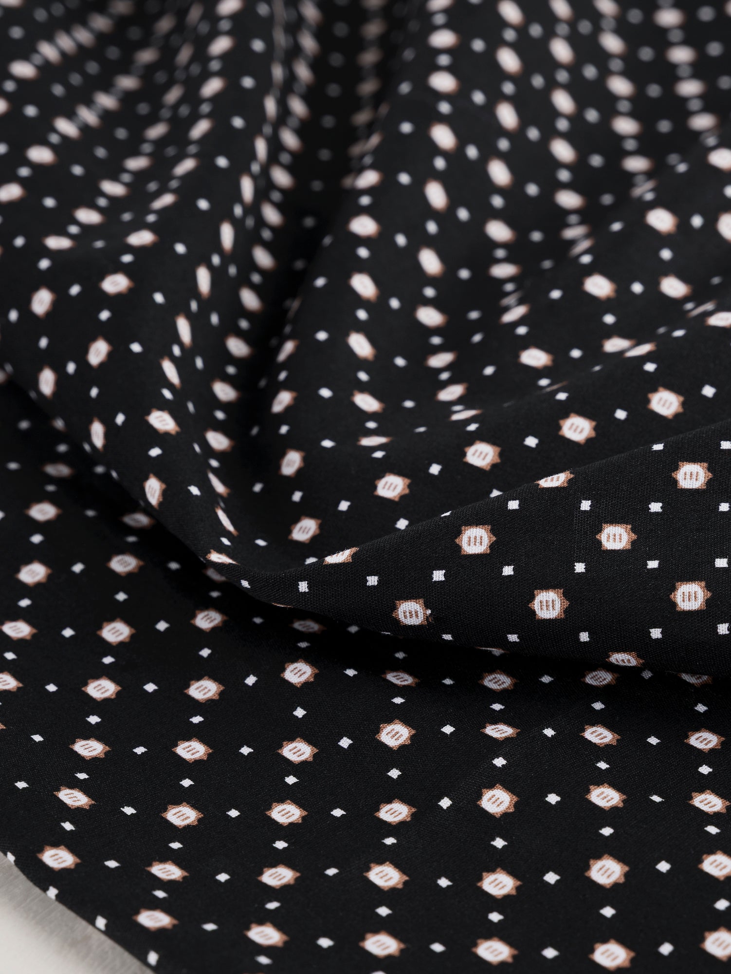 F-DEA034-Ditzy-Circle-Square-Cotton-Shirting-Deadstock-Black-White-Brown-Core-Fabrics-scrunched.JPG