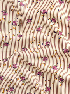 Ditzy Floral Stripe Print BCI Cotton Poplin - Beige + Brown + Purple