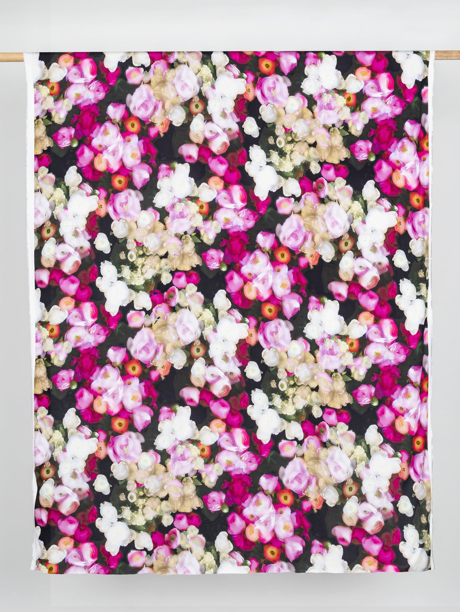 Dreamy Peony Print EcoVero Challis - Dark Green + Rose + Cream | Core Fabrics