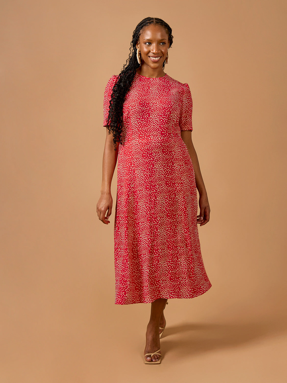 Eleanor Dress Kit | Small Dot Print Ecovero Crepe de Chine - model | Core Fabrics