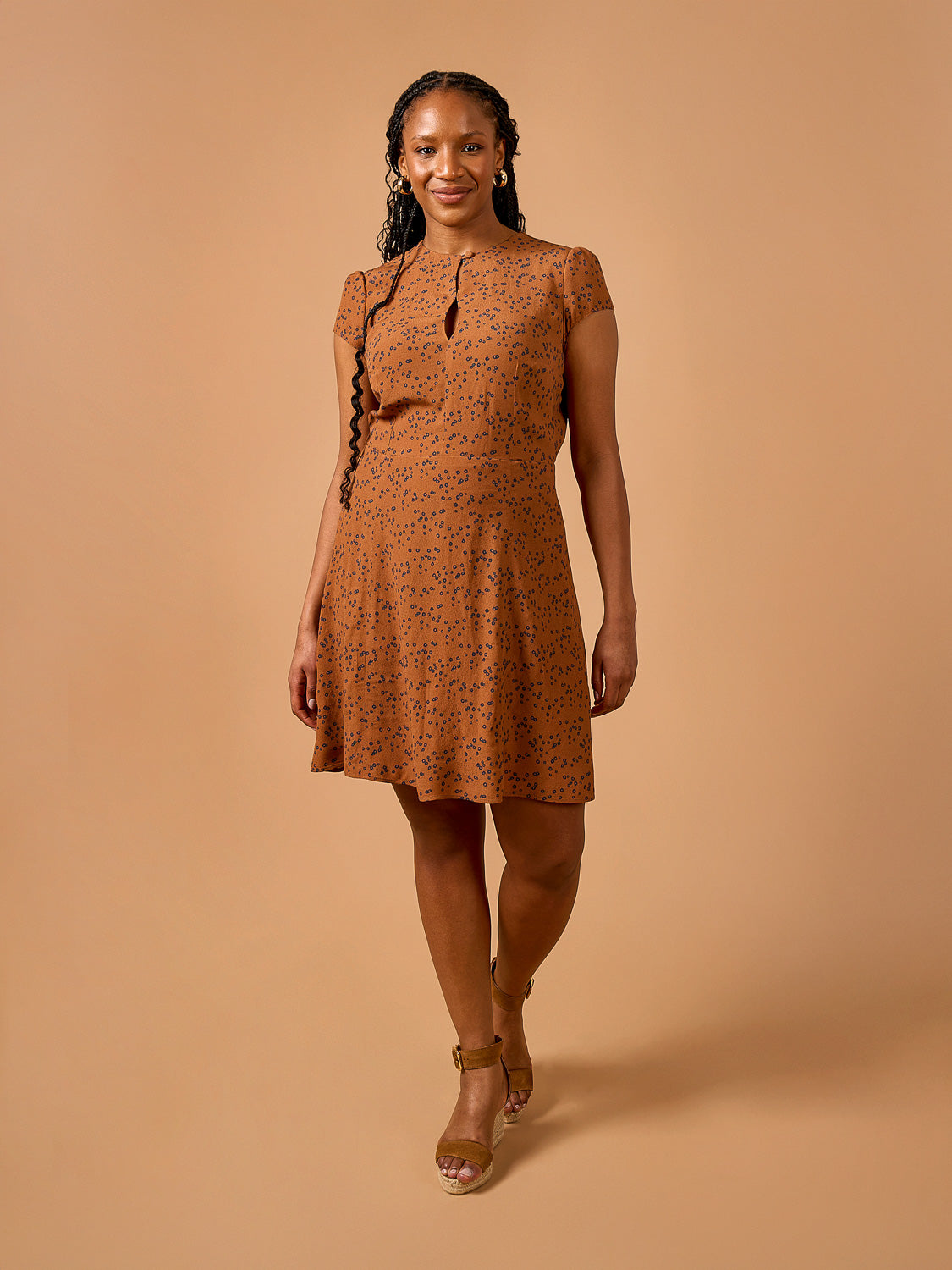 Eleanor Dress Kit | Caramel Ditzy Flower Dot Print Ecovero Crepe de Chine