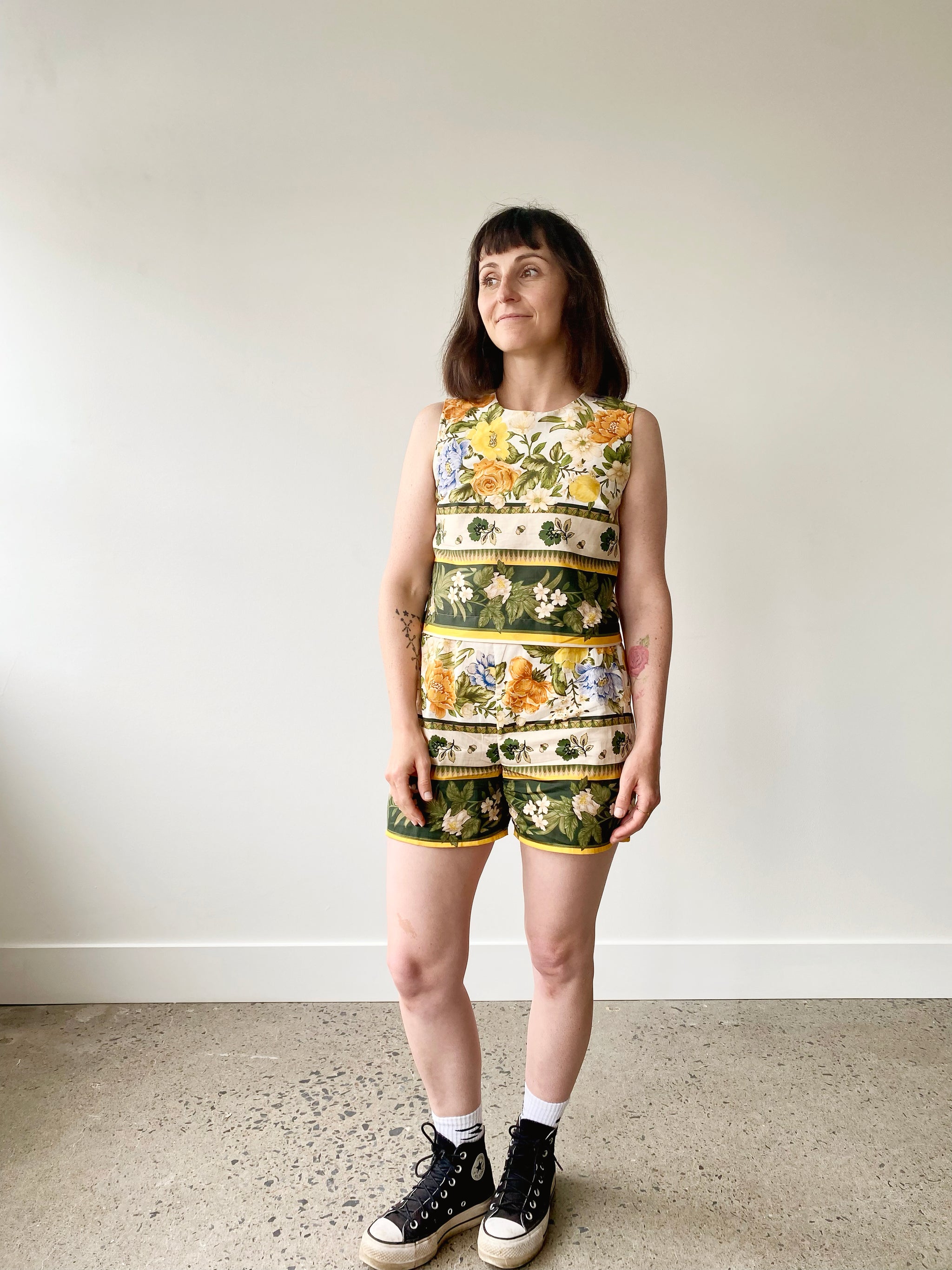 Floral Tapestry Panel Print BCI Cotton Lawn - Oat + Basil + Marigold