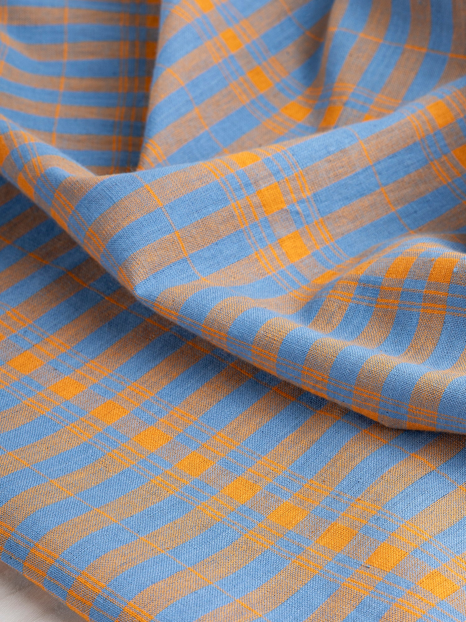 Yarn Dyed Handwoven Contrast Check Cotton - Blue + Orange | Core Fabrics