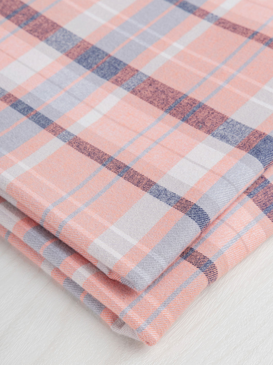 Plaid Cotton Flannel - Navy + Coral + Grey