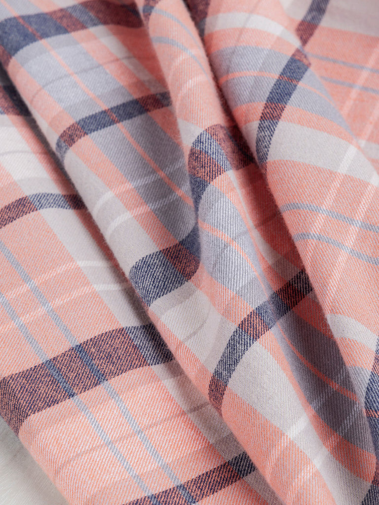 Plaid Cotton Flannel - Navy + Coral + Grey