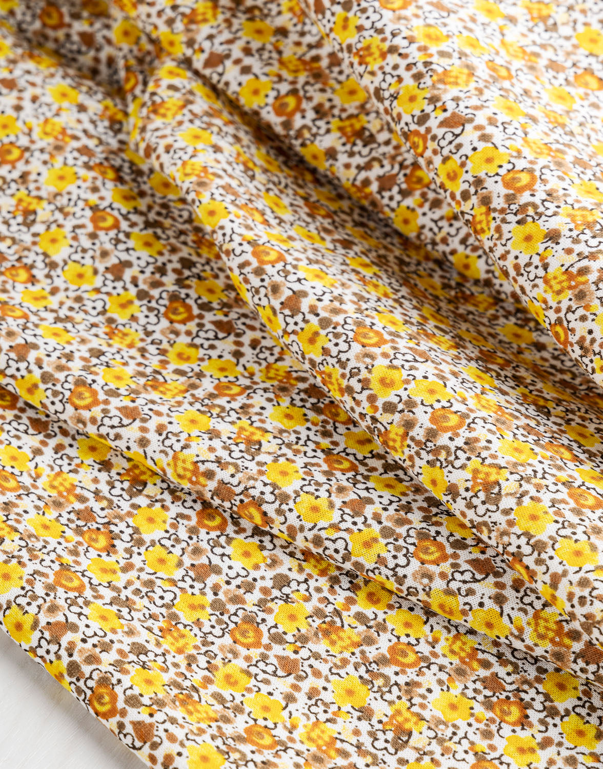 Ditzy Floral Cotton Knit Print Deadstock - Sunshine + Cream | Core Fabrics