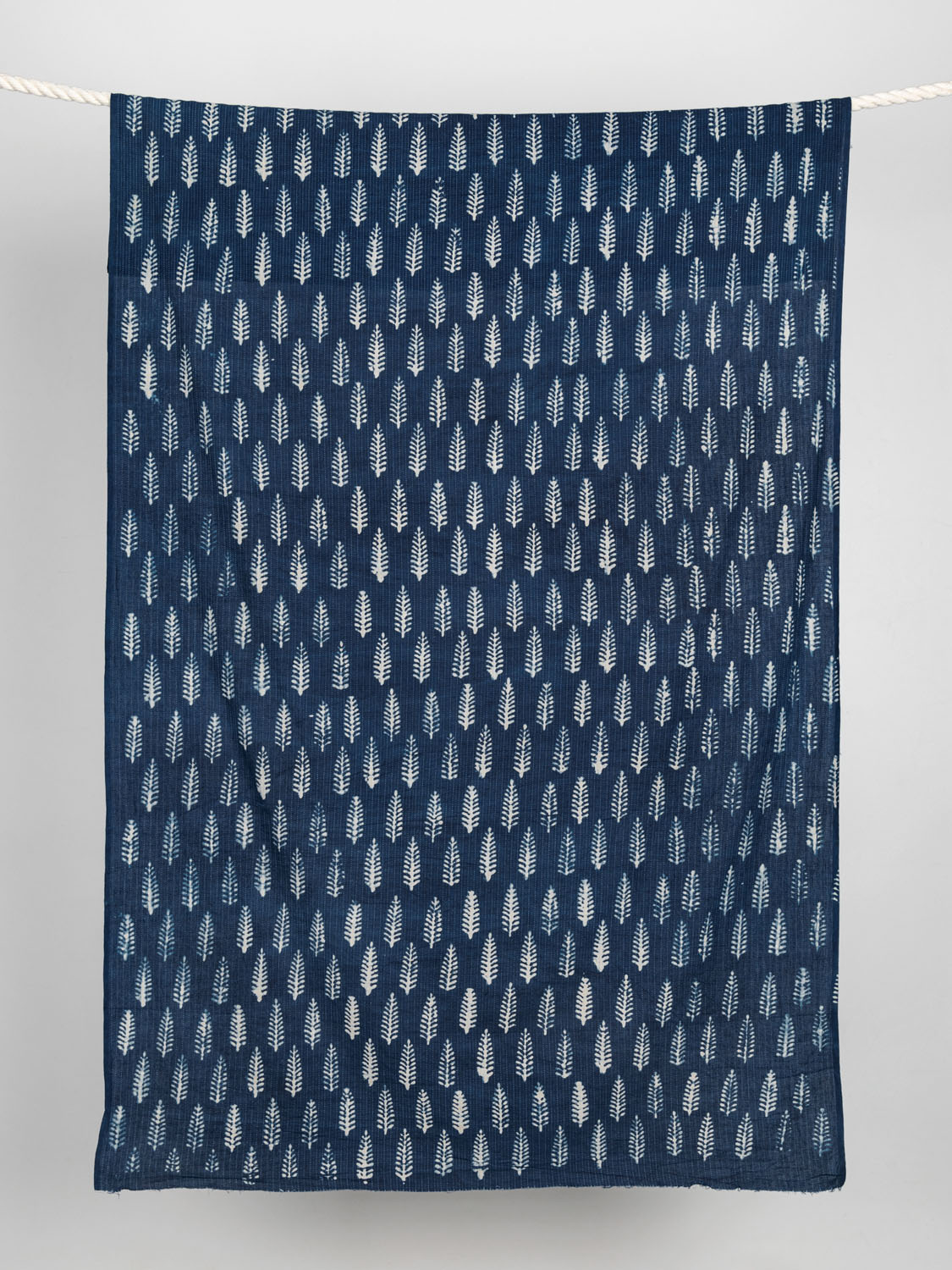 Handloomed Indigo Dyed Cotton Leaf Print - Indigo + Cream | Core Fabrics