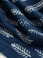 Handloomed Indigo Dyed Cotton Leaf Print - Indigo + Cream | Core Fabrics