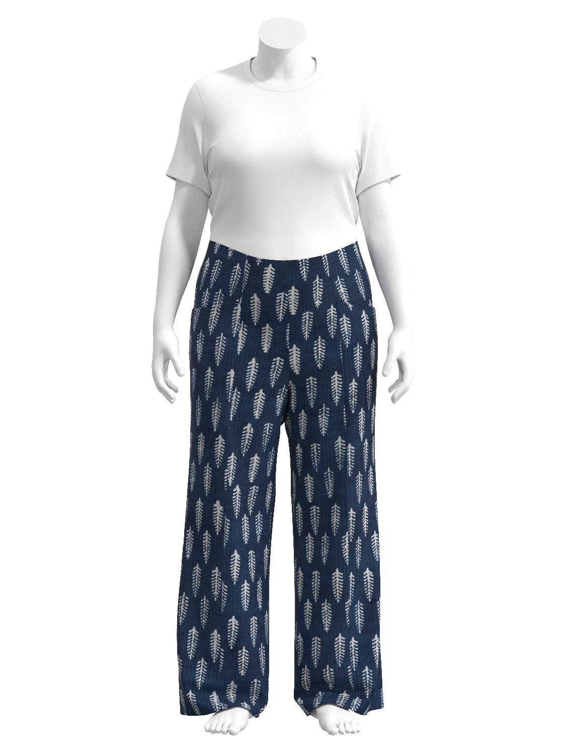 Handloomed Indigo Dyed Cotton Leaf Print - Indigo + Cream | Core Fabrics