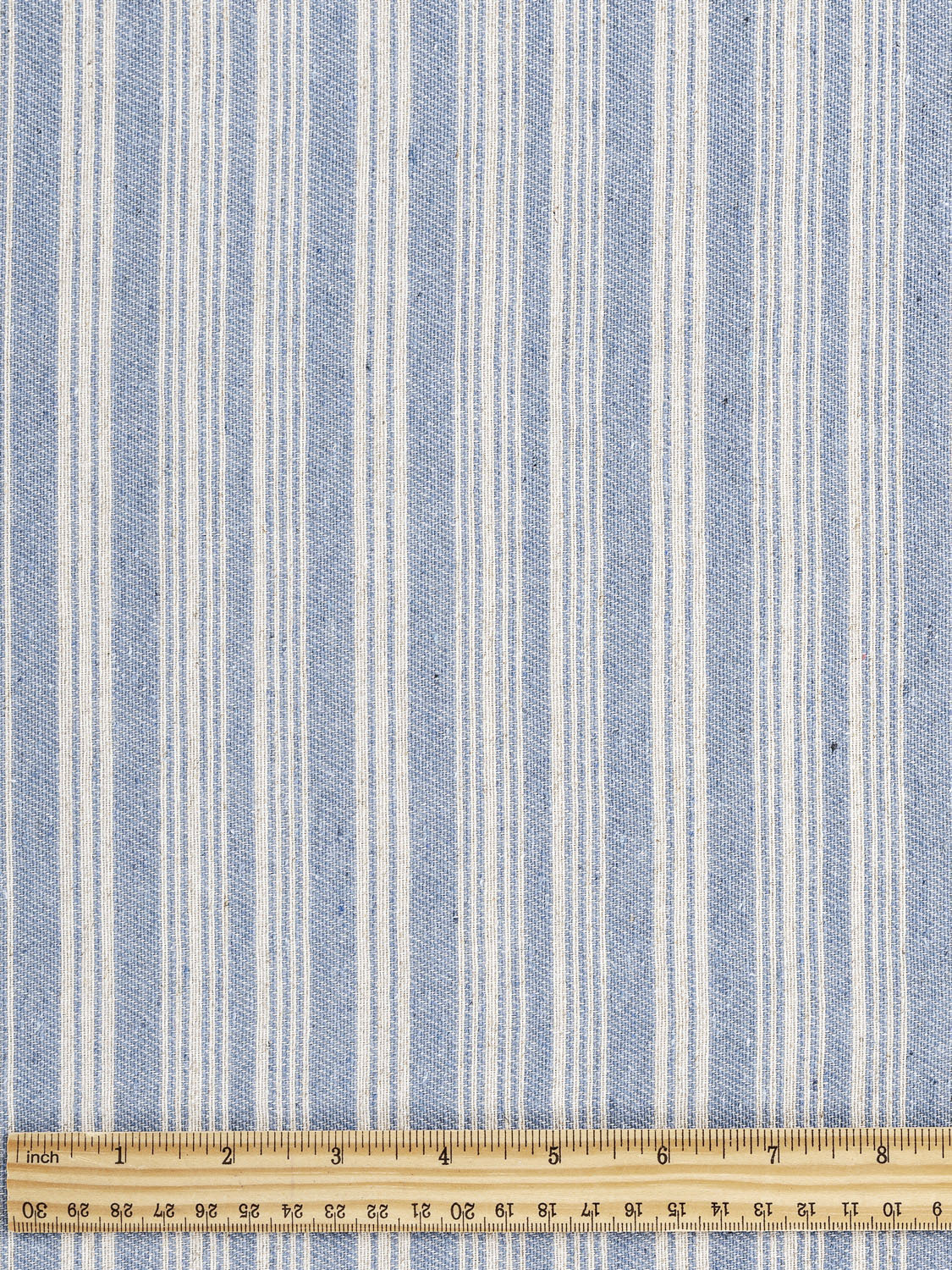 Striped Recycled Cotton Linen Twill - Blue + Cream | Core Fabrics