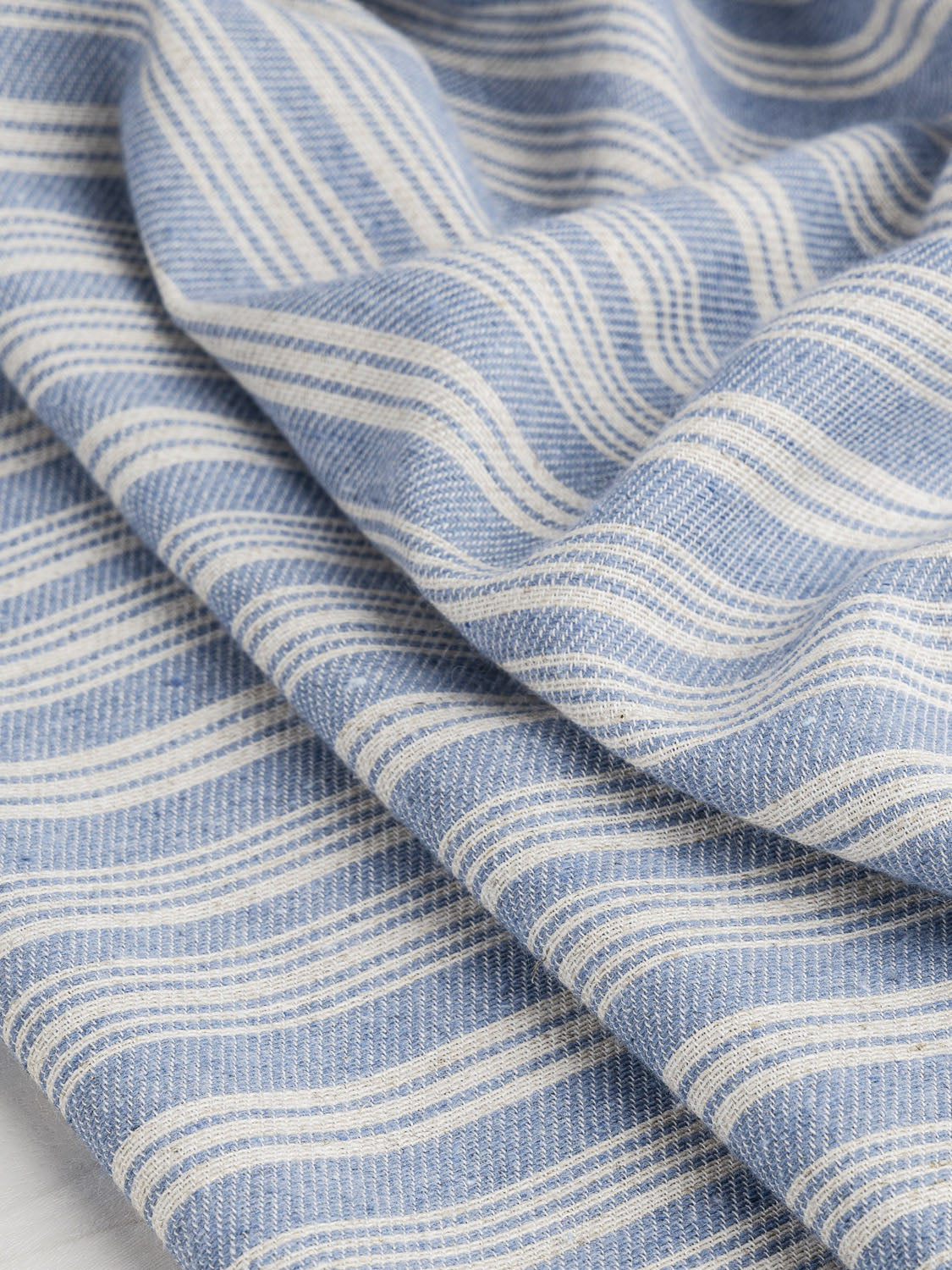 Striped Recycled Cotton Linen Twill - Blue + Cream | Core Fabrics