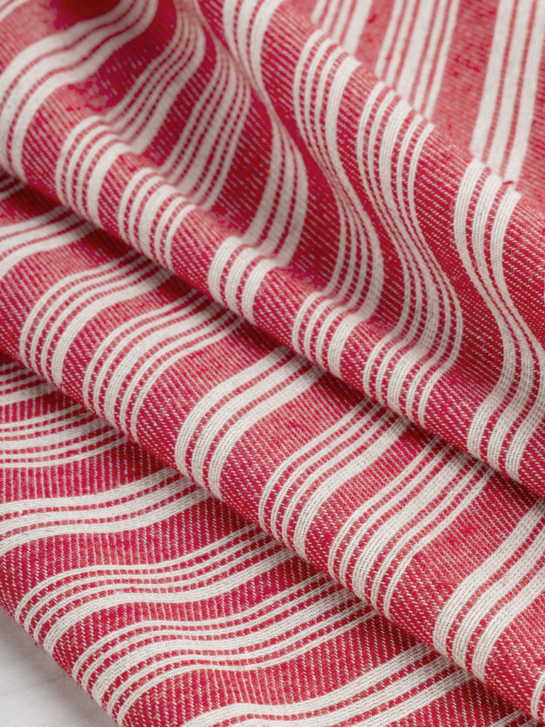 Striped Recycled Cotton Linen Twill - Red + Cream