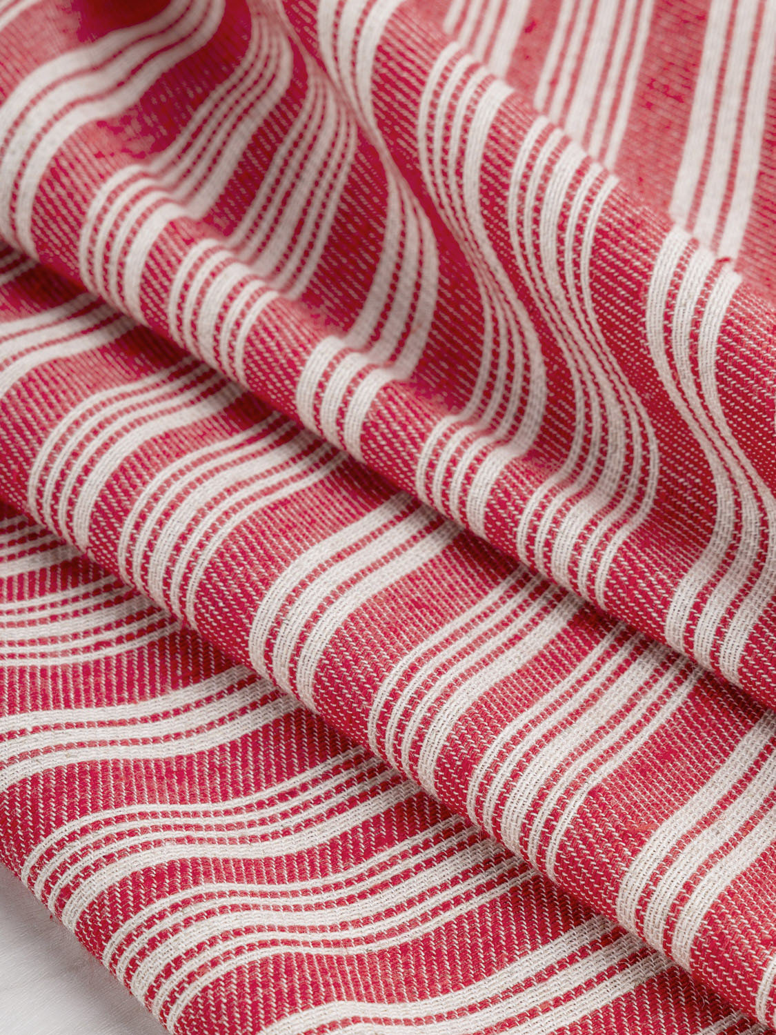 Striped Recycled Cotton Linen Twill - Red + Cream | Core Fabrics