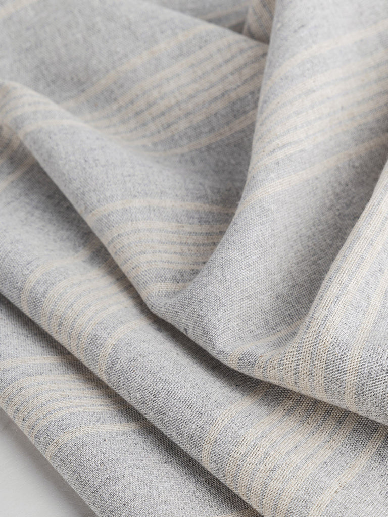 Striped Recycled Cotton Linen - Sky Blue + Cream
