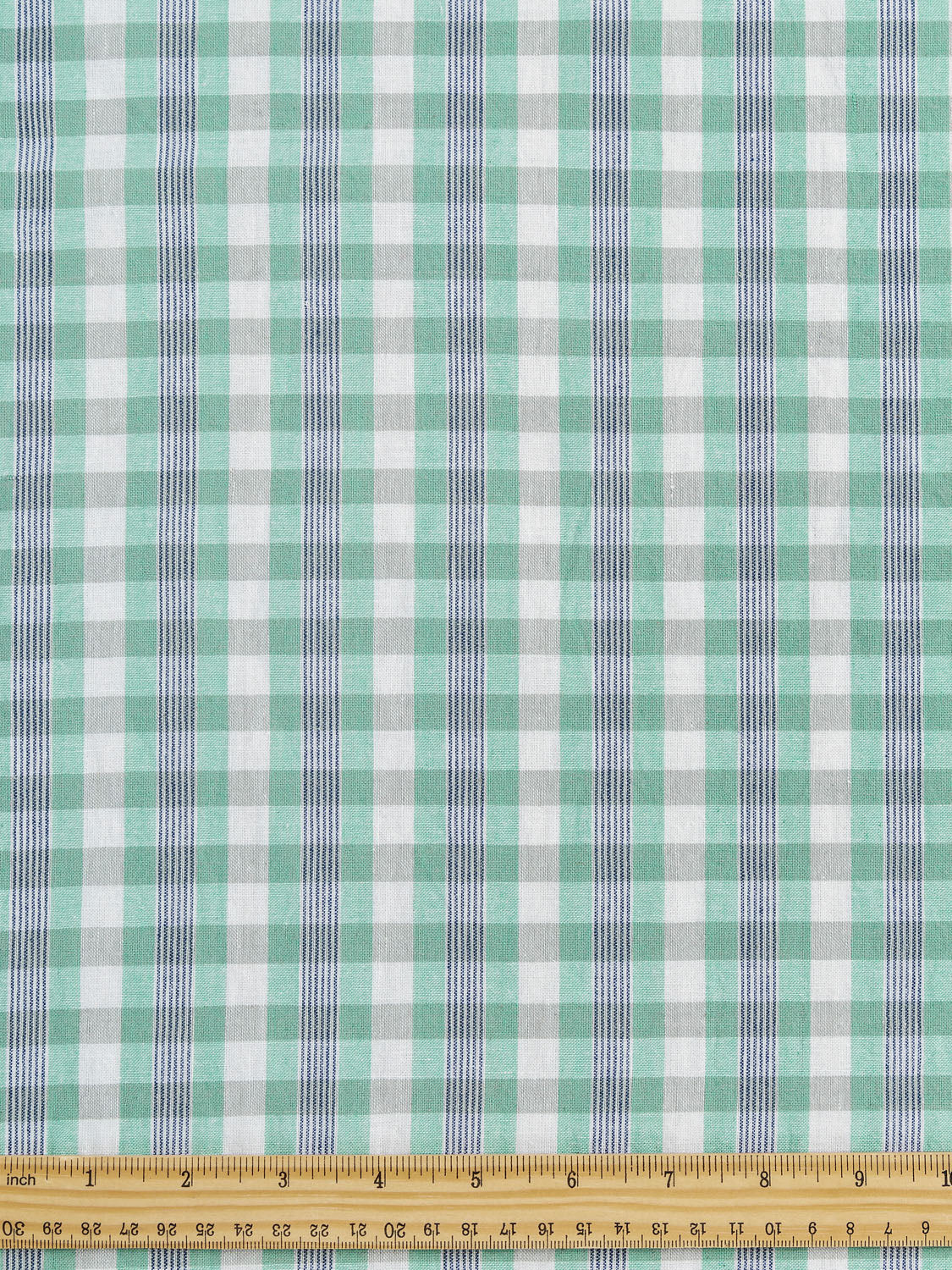 Yarn-Dyed Handspun Check + Stripe Khadi Cotton - Mint + Navy + Cream | Core Fabrics