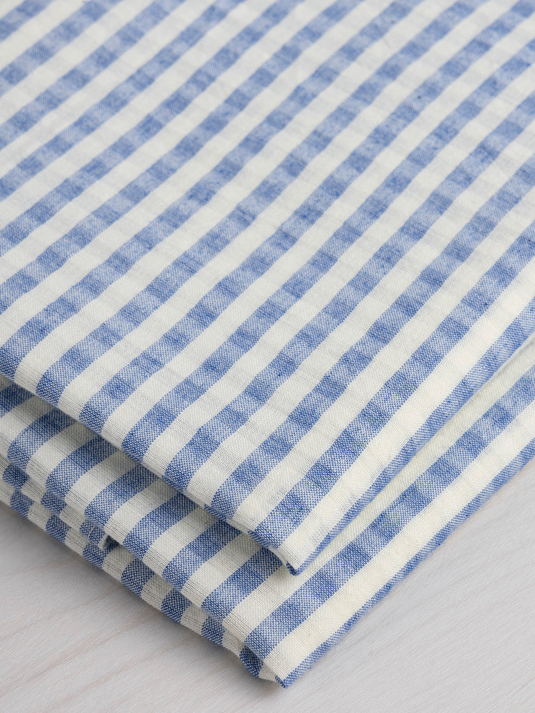 Coton à petits carreaux tissées à la main teint en fil - Crème + bleu