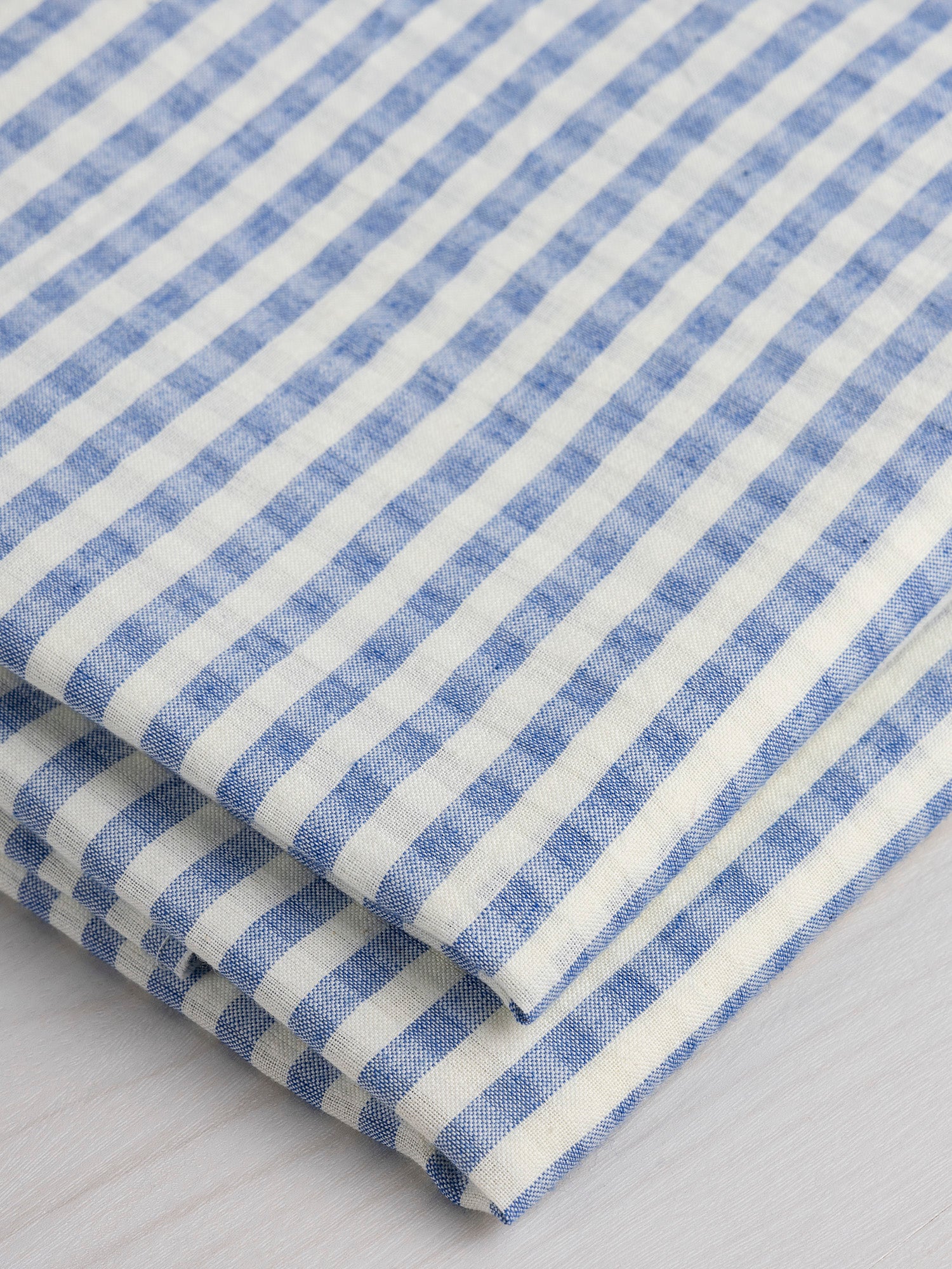 Yarn Dyed Handwoven Small Check Cotton - Cream + Blue | Core Fabrics