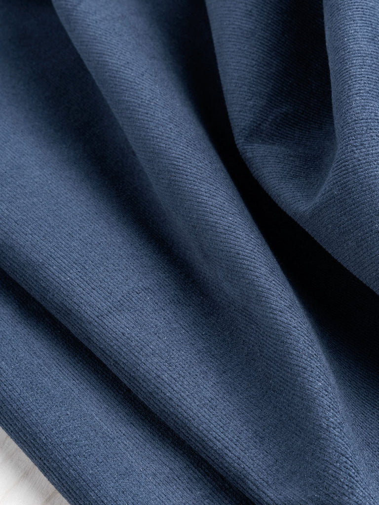 Velours côtelé extensible en coton biologique et lycra - Bleu Tempête
