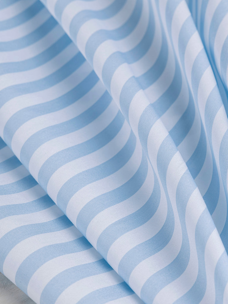 Luxe Striped Cotton Poplin Shirting - Ice Blue + White