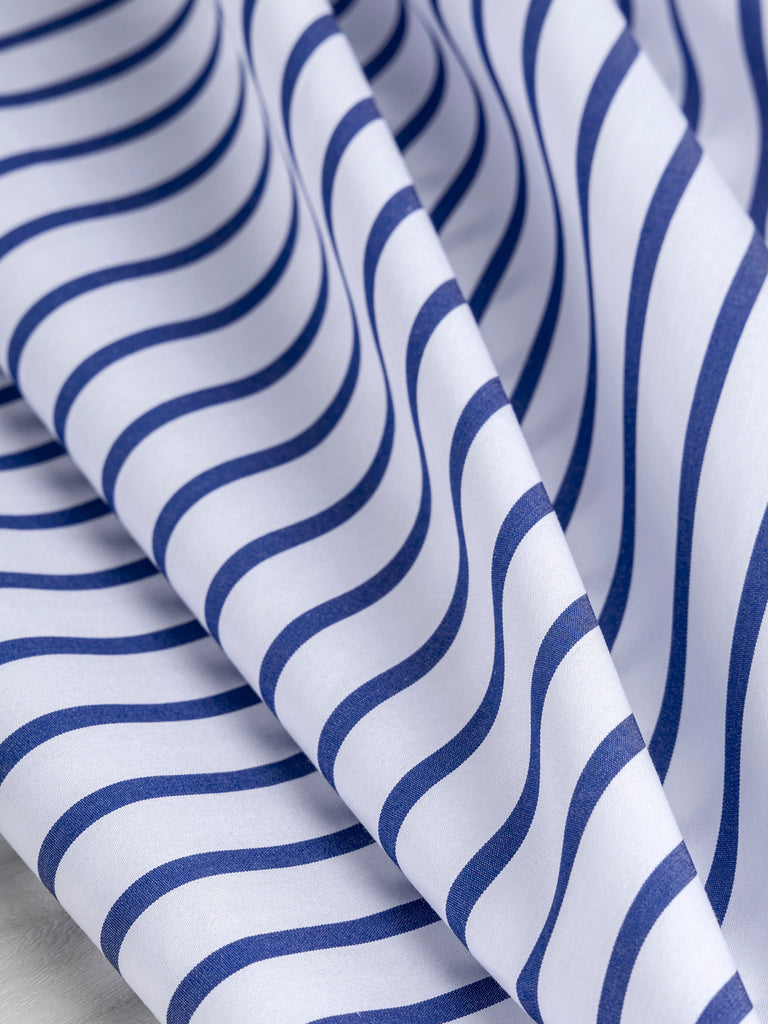 Luxe Striped Cotton Poplin Shirting - Indigo Blue + White