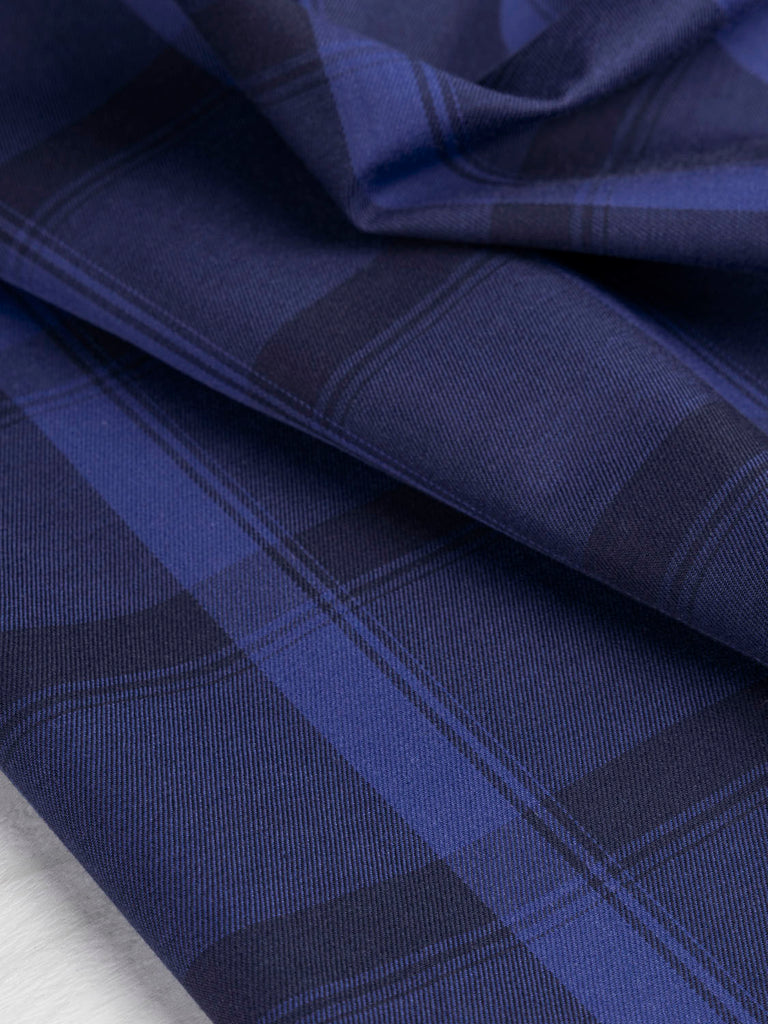 Sergé de coton à carreaux teint en fil - Marine + Bleu violet