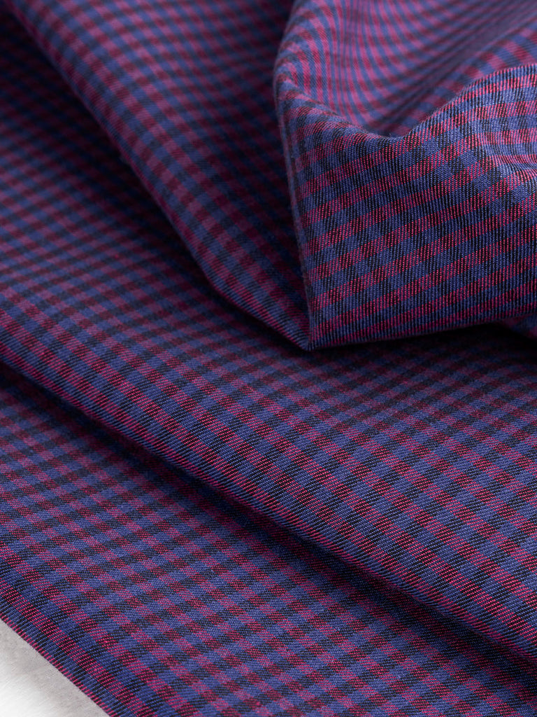 Sergé de coton à petits carreaux teint en fil - Bleu + Rouge + Noir