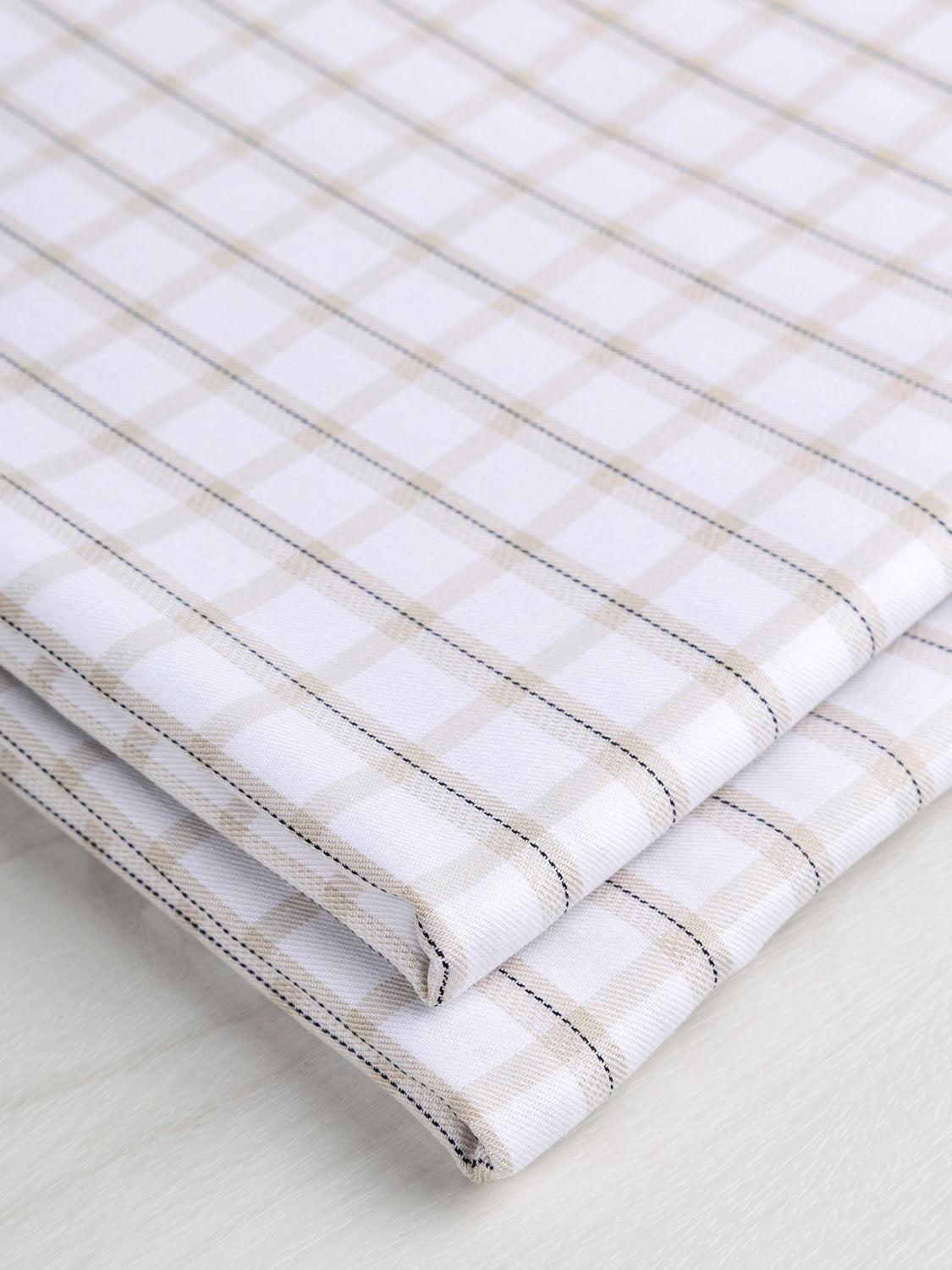 Yarn Dyed Checkered Stripe Cotton Twill - White + Beige + Black | Core Fabrics