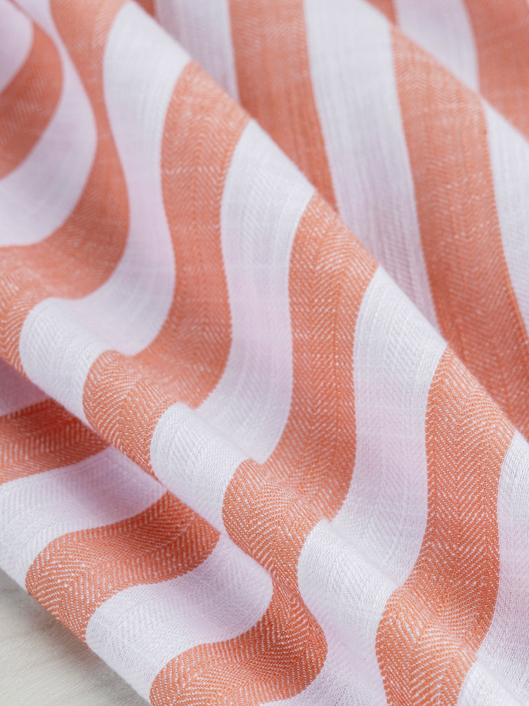 Yarn Dyed Herringbone Striped Cotton - Coral + White