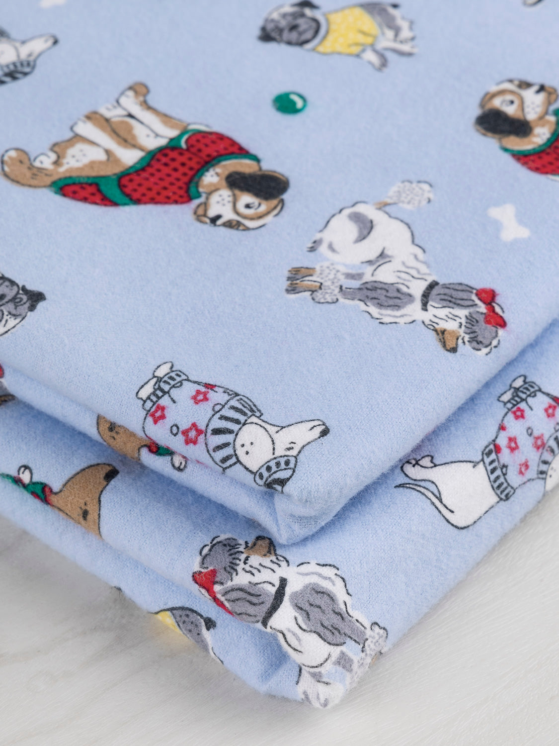 Illustrated Dog Cotton Flannel Deadstock - Red + Green + Blue | Core Fabrics