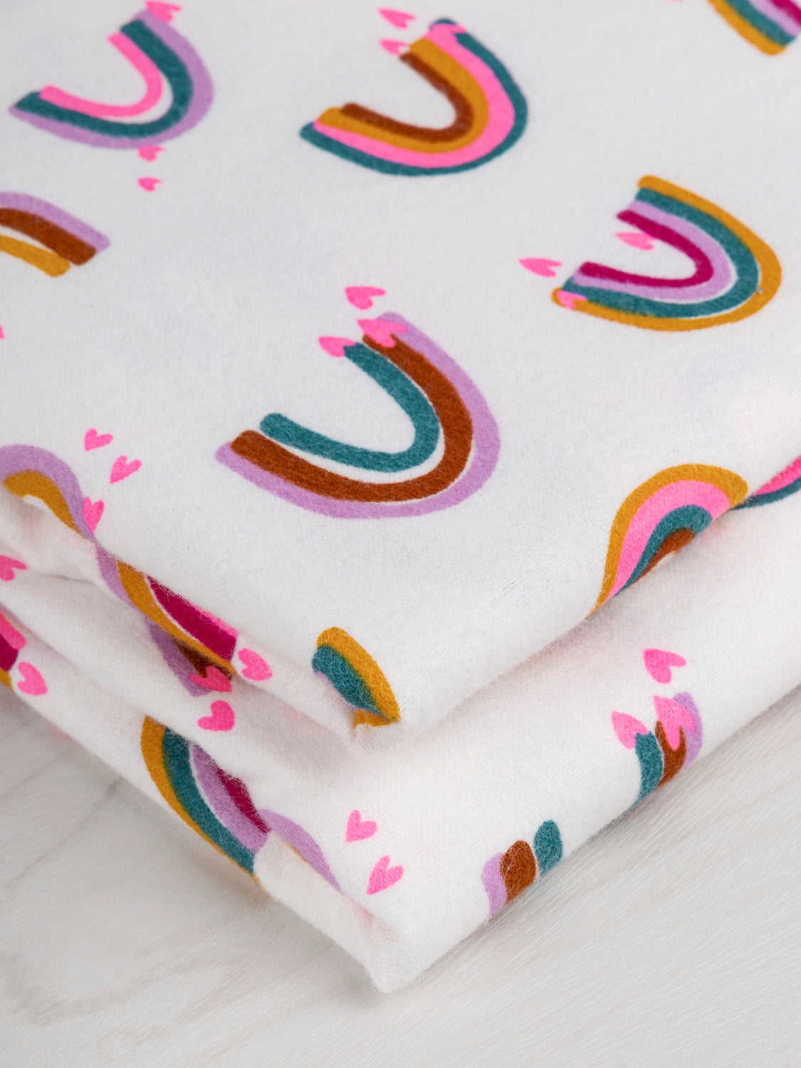 Illustrated Rainbow Cotton Flannel Deadstock - Pink + Purple + Cream | Core Fabrics