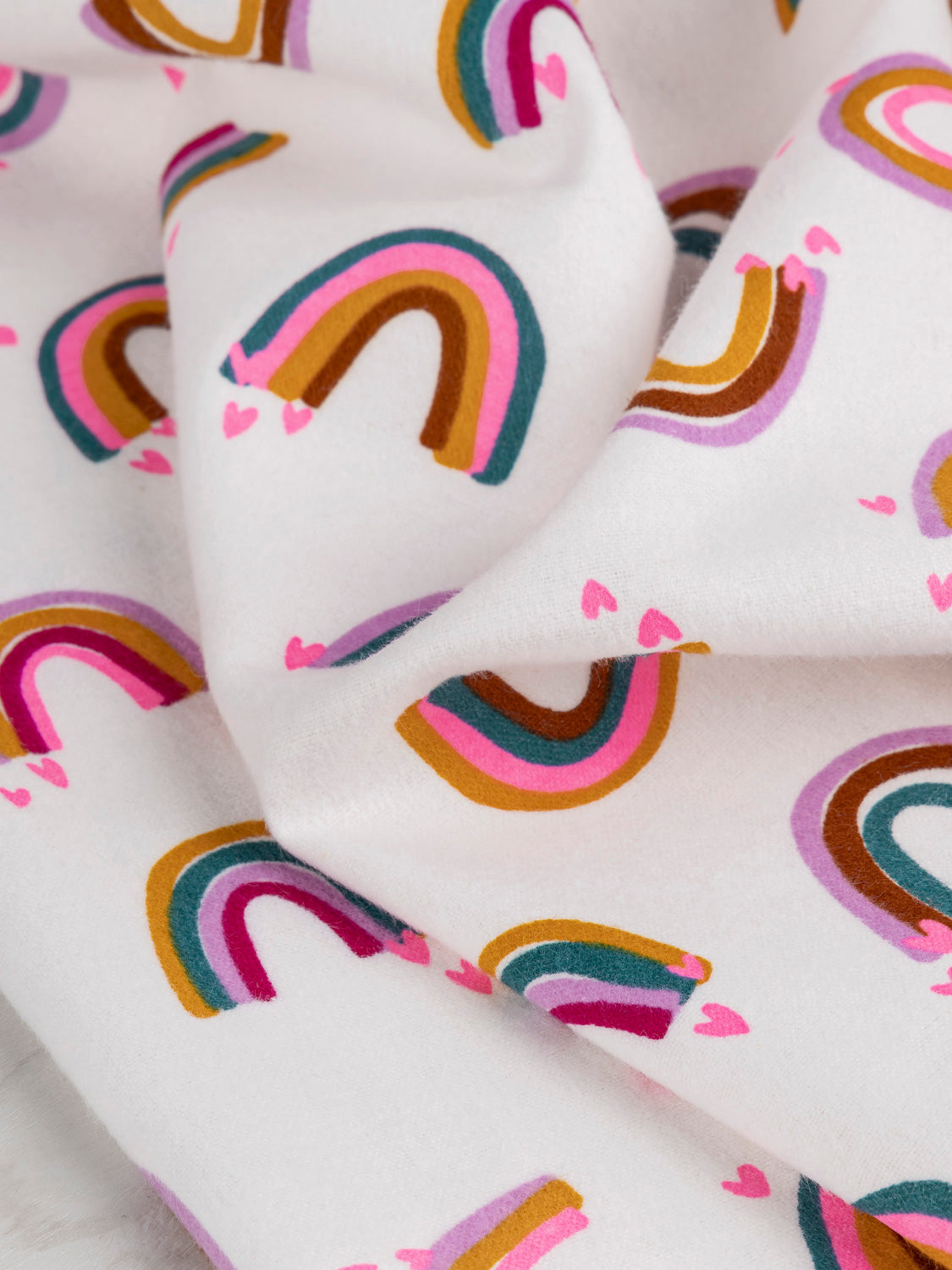 Illustrated Rainbow Cotton Flannel Deadstock - Pink + Purple + Cream | Core Fabrics