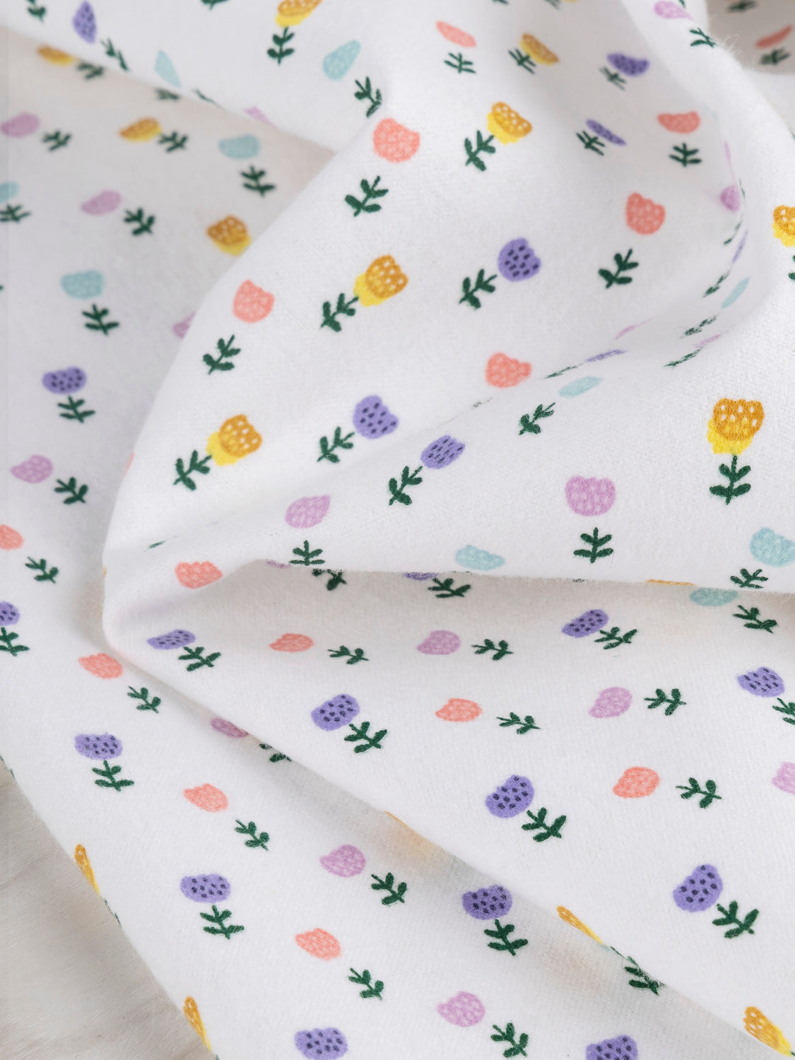 Ditsy Tulip Cotton Flannel Deadstock - Pink + Purple + Cream | Core Fabrics