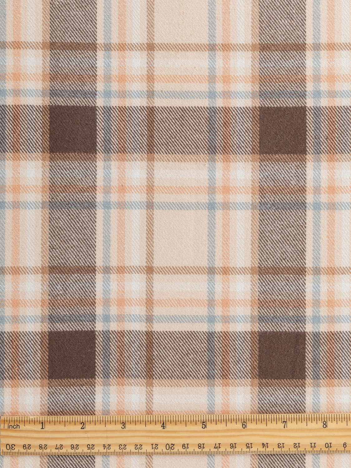 Midweight Plaid Cotton Flannel Deadstock - Peach + Chocolate + Sky | Core Fabrics