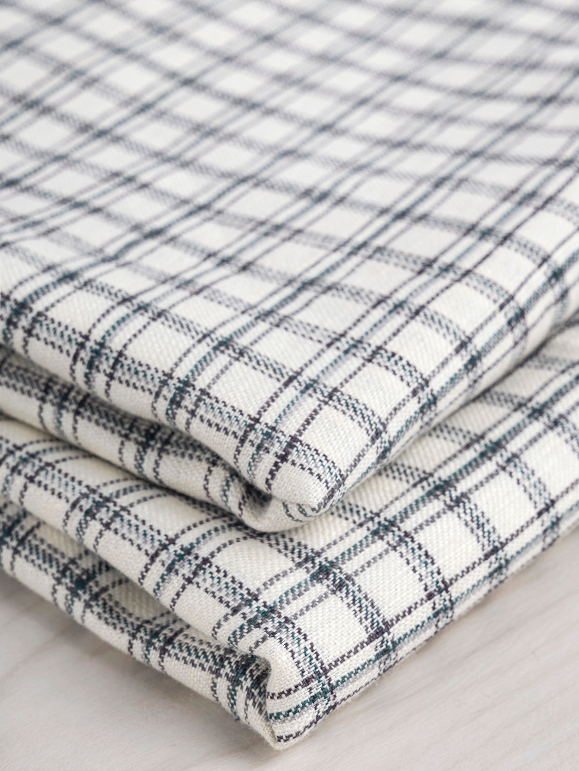 Windowpane Cotton Linen Deadstock - Beige + Gray + Teal | Core Fabrics