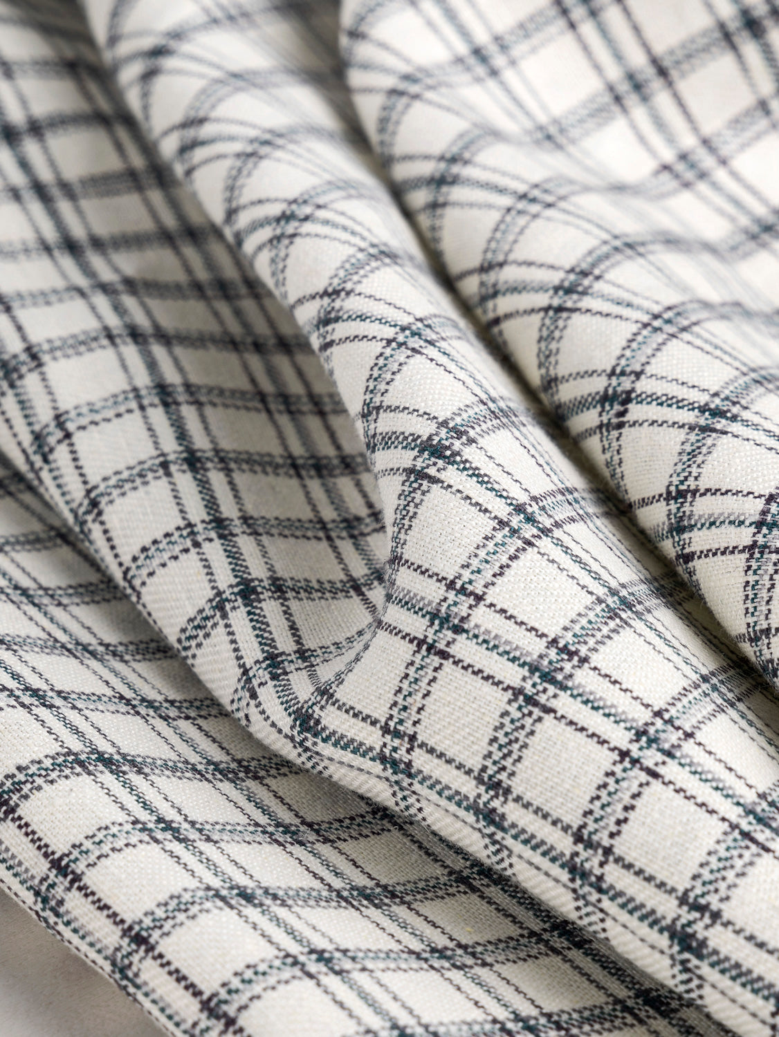 Windowpane Cotton Linen Deadstock - Beige + Gray + Teal | Core Fabrics