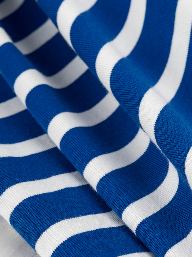 Tricot de jersey en coton biologique à rayures bretonnes - Bleu + Crème