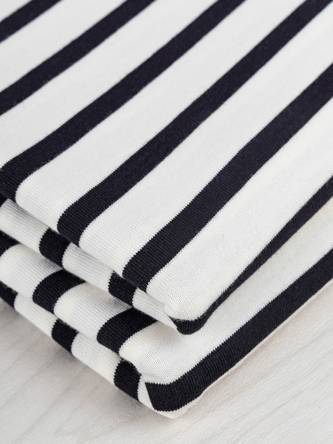 Breton Stripe Organic Cotton Jersey Knit - Cream + Black | Core Fabrics